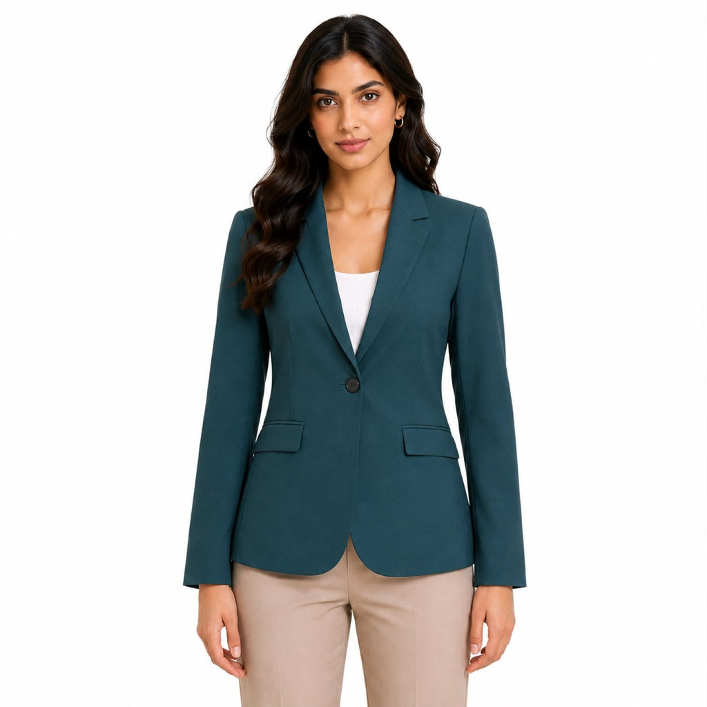 Women's Dark Green Single-Button Formal Blazer-1