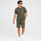 Men's Olive Green Typography Co-ord T-Shirt & Shorts Set-1