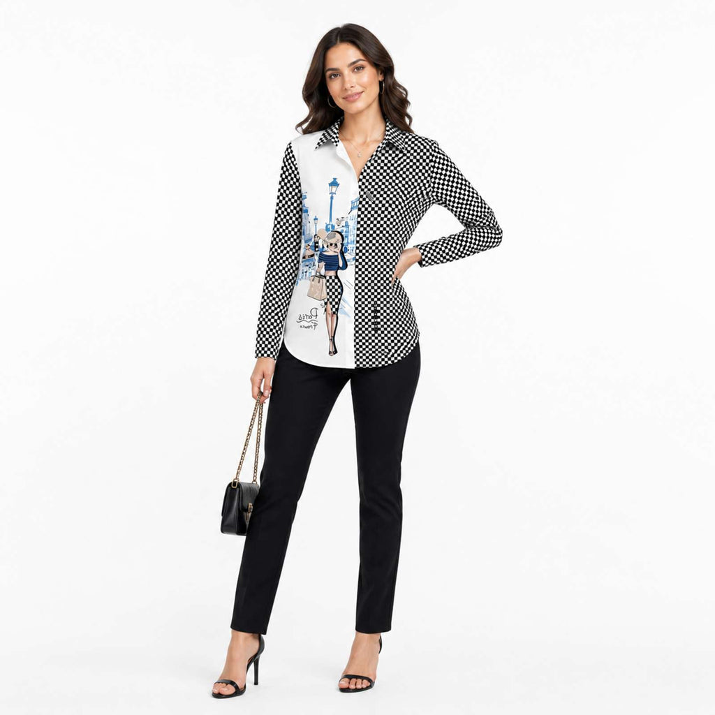 Parisian Chic Contrast Print Shirt-3