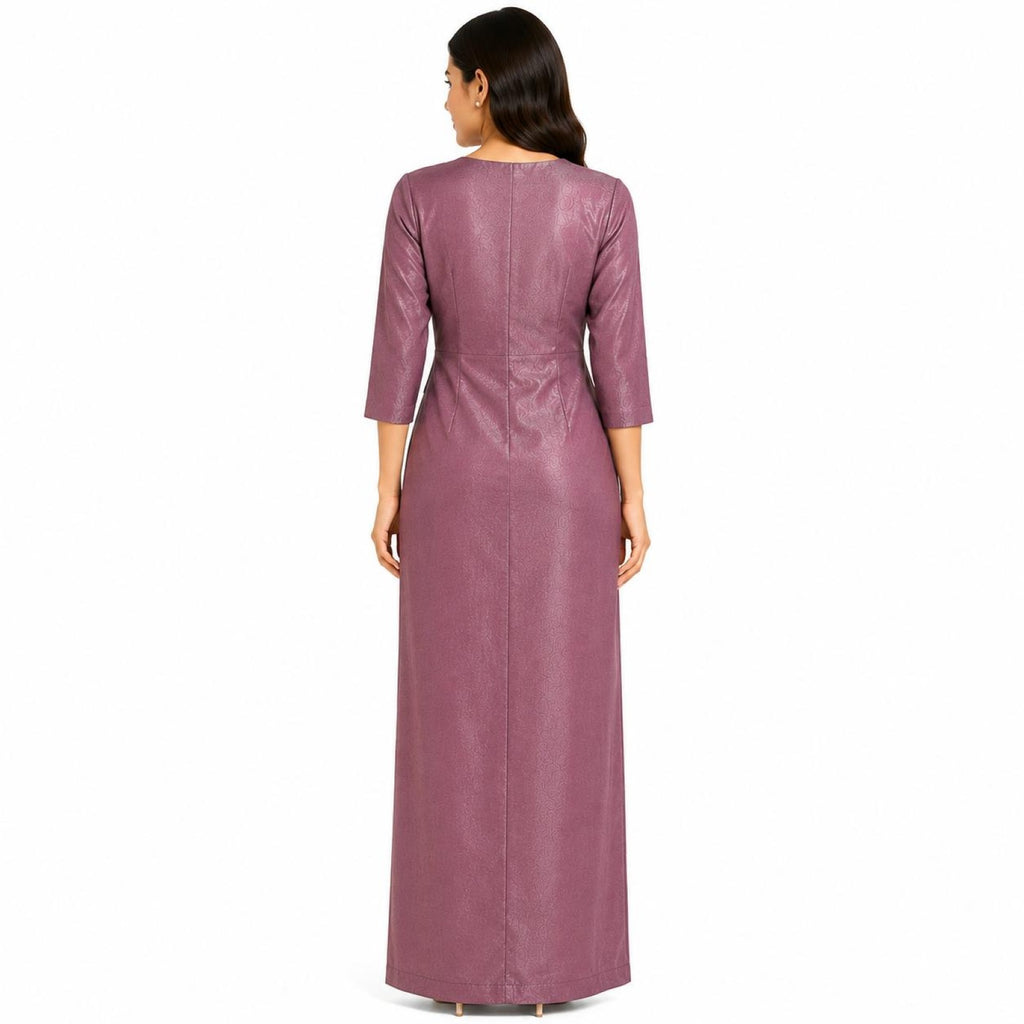Women's Mauve Embellished Waist Detail Maxi Evening Dress-1