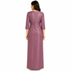 Women's Mauve Embellished Waist Detail Maxi Evening Dress-1