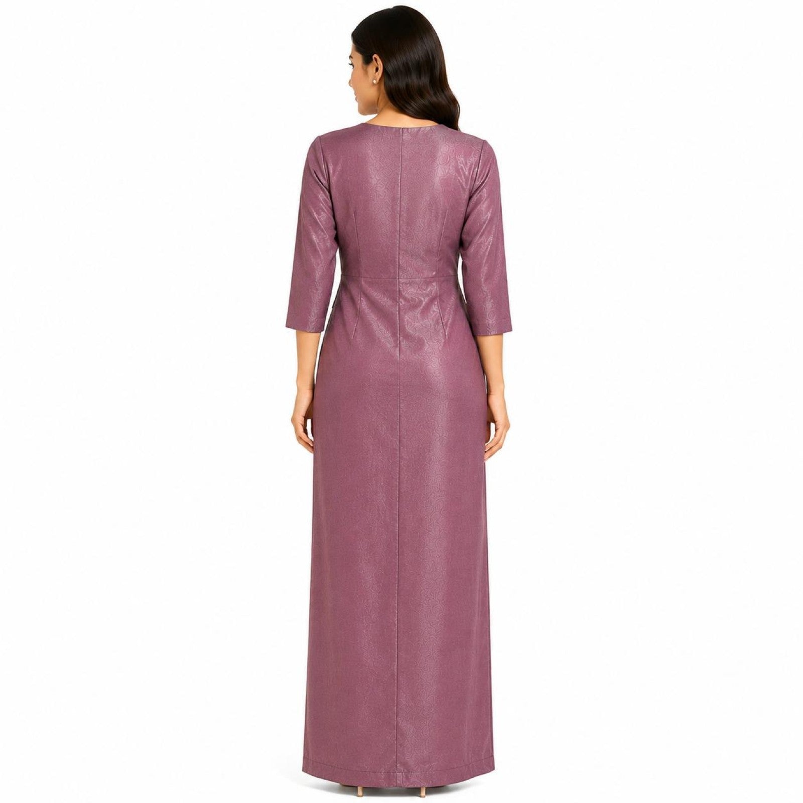 Women's Mauve Embellished Waist Detail Maxi Evening Dress-1