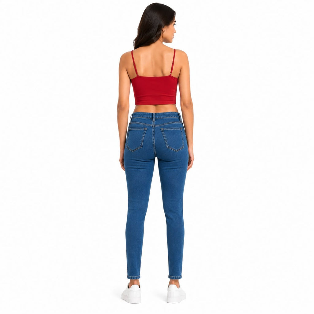 Women's Blue High-Rise Straight Fit Denim Jeans with Clean Wash-4