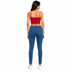Women's Blue High-Rise Straight Fit Denim Jeans with Clean Wash-4