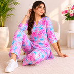 Women's Pink Abstract Printed Night Suit Co-Ord Set-3