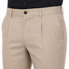 Men's Khaki Tailored Tapered Trousers with Textured Finish-2