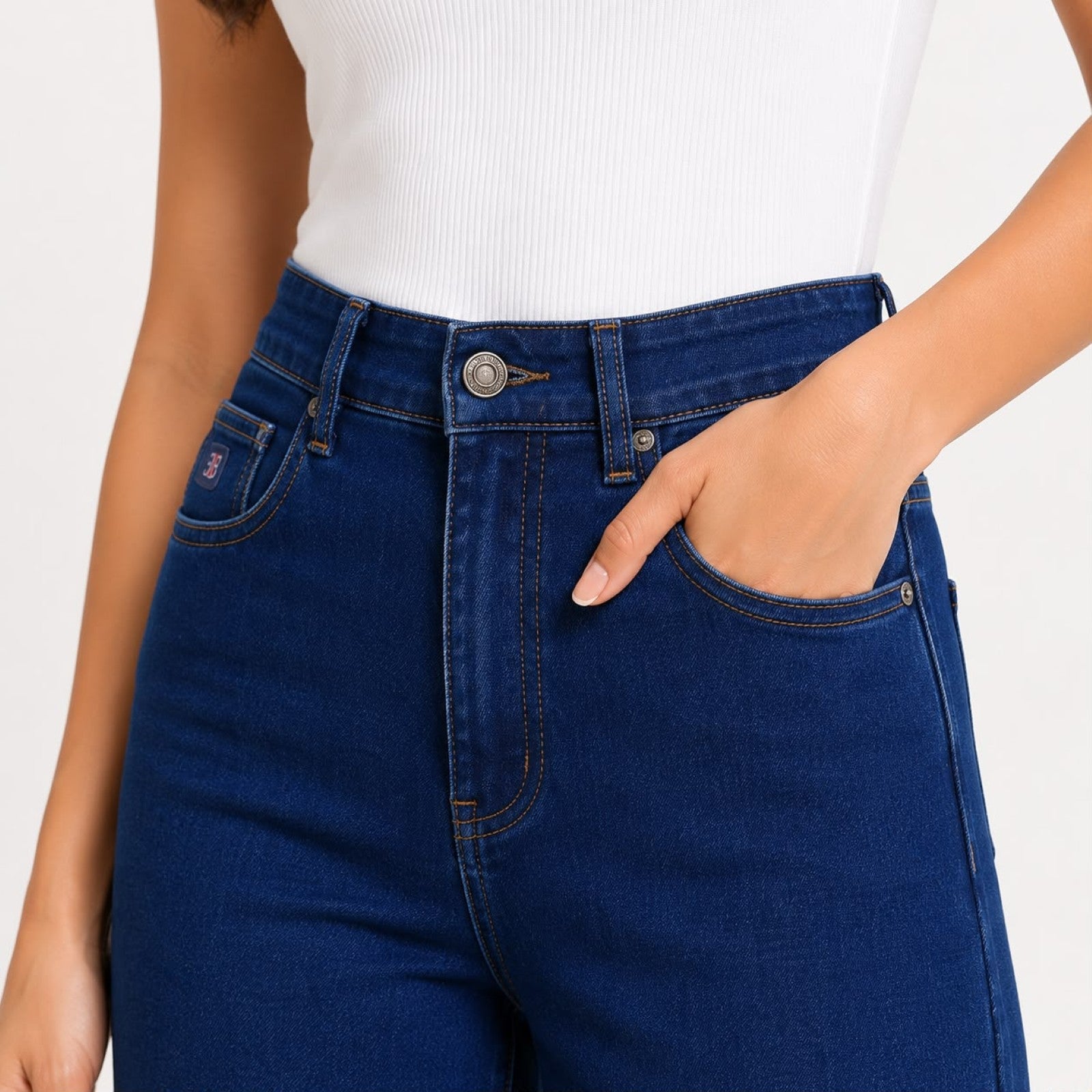 Women's High Rise Wide Leg Flared Jeans | Stylish Dark Blue Stretch Denim Palazzo Jeans for Women-3