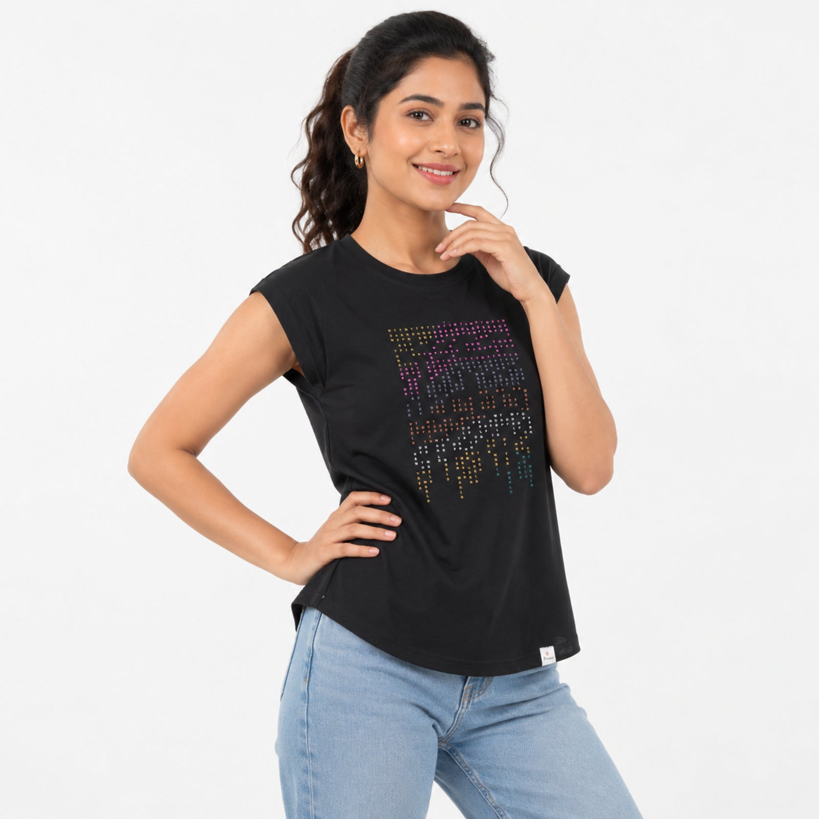 Women's Black Studded Casual Top-1