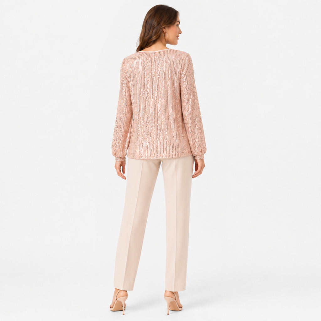 Women's Golden Sequin Embellished Full Sleeve Party Top-4