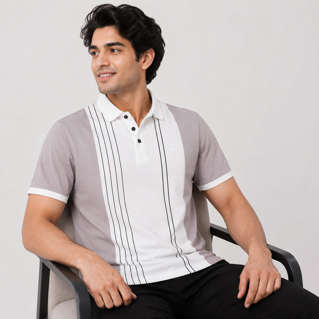 Men's Riviera White Vertical Stripe Polo T-Shirt-2