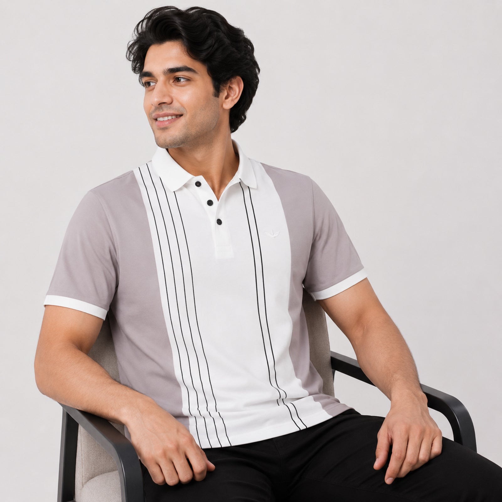 Men's Riviera White Vertical Stripe Polo T-Shirt-2