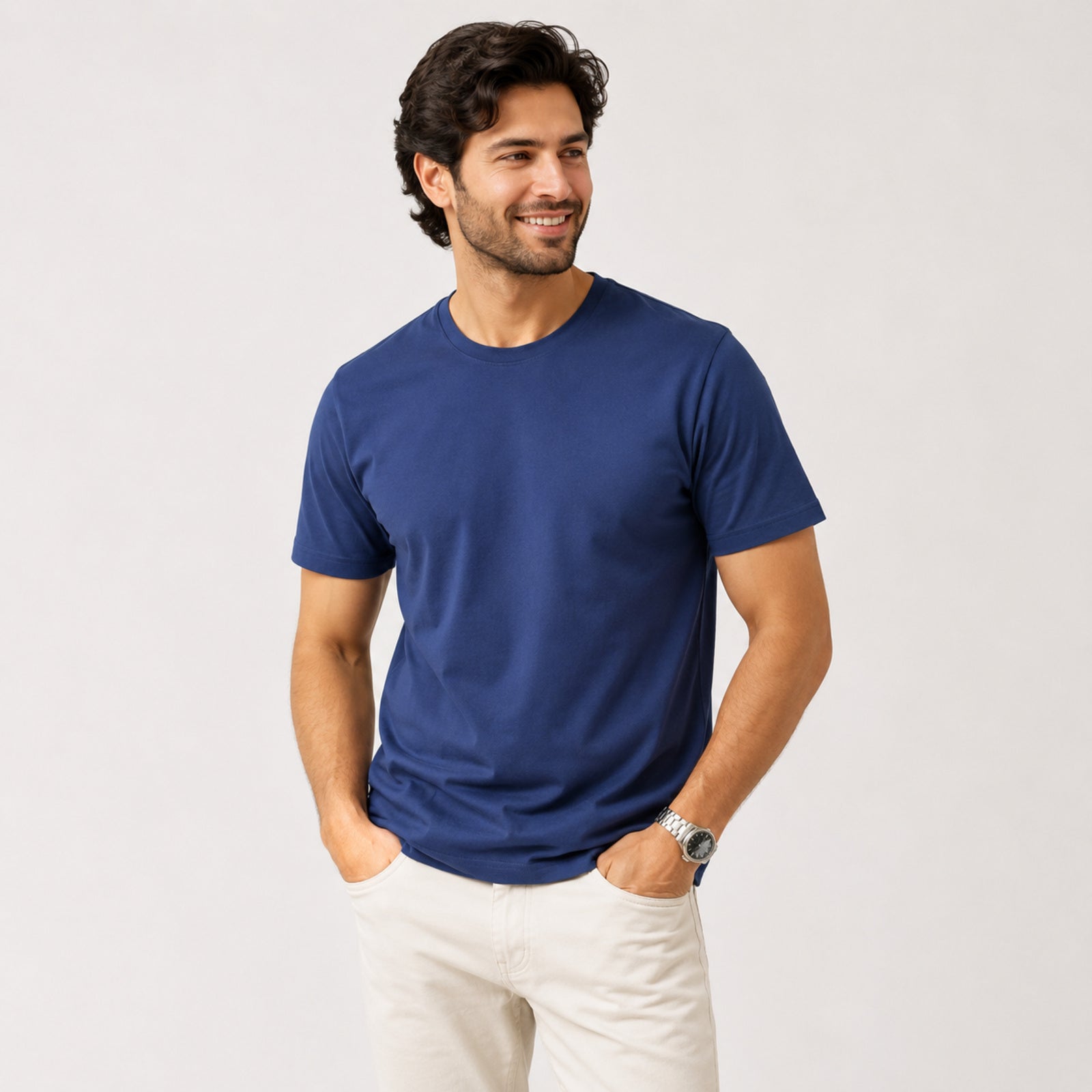 Men's Classic Navy Blue Solid T-Shirt-4