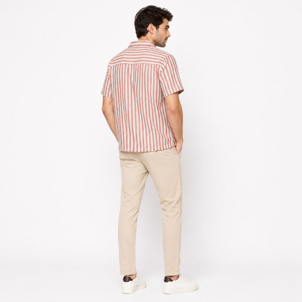 Men's Beige Striped Casual Half Sleeve Shirt-1