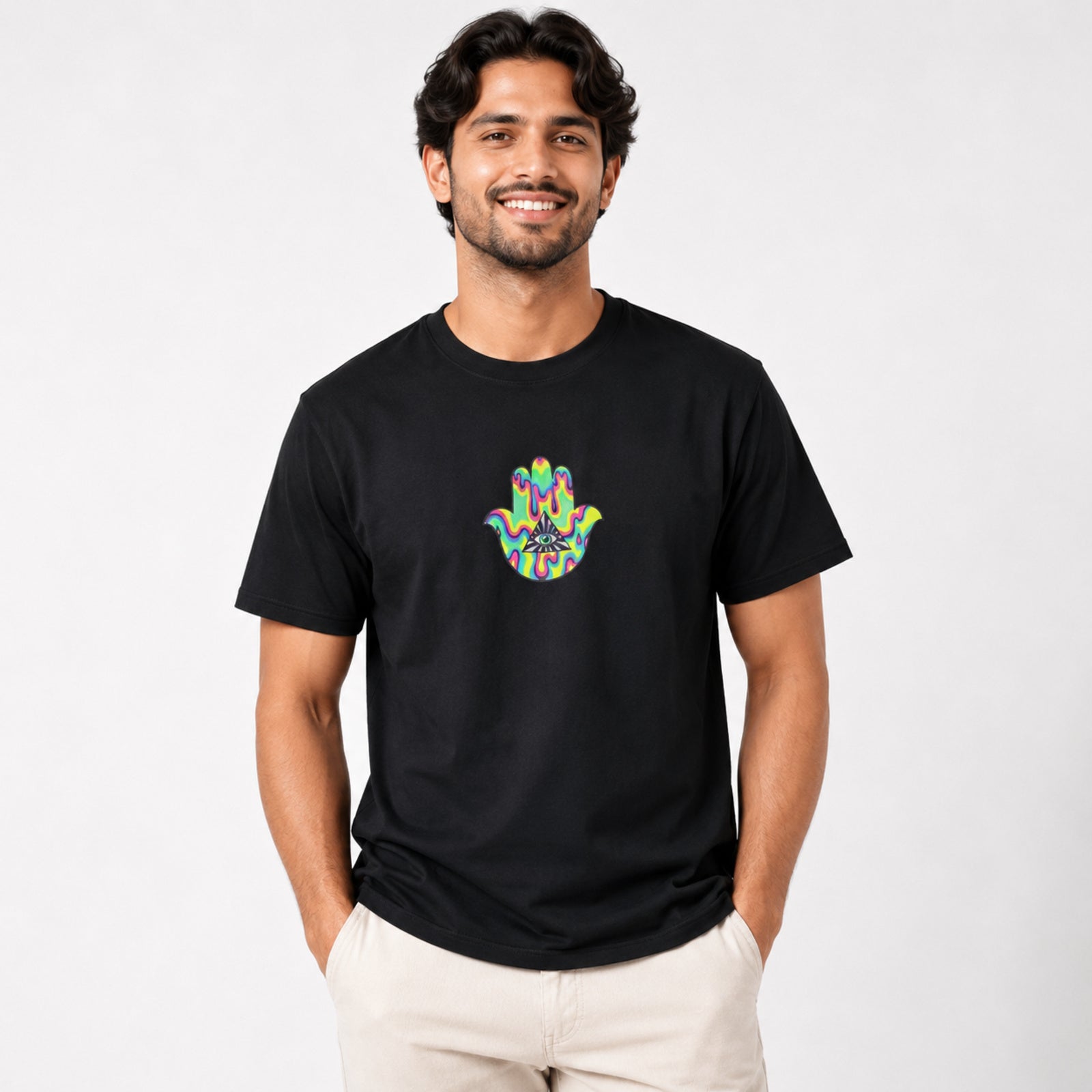 Men's Black Psychedelic Graphic Printed T-Shirt-2