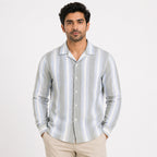 Men's White & Green Striped Full Sleeve Casual Shirt-4