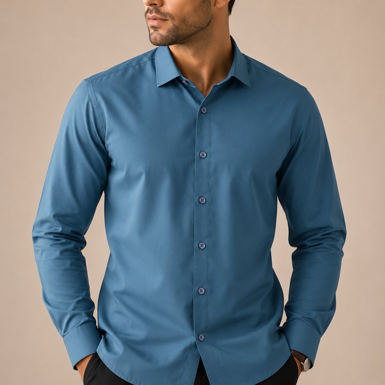 Premium Teal Cotton Formal Shirt For Men-1