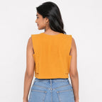 Women's Ochre Sunset Yellow Muscle Tee with Architectural Padded Shoulders-4