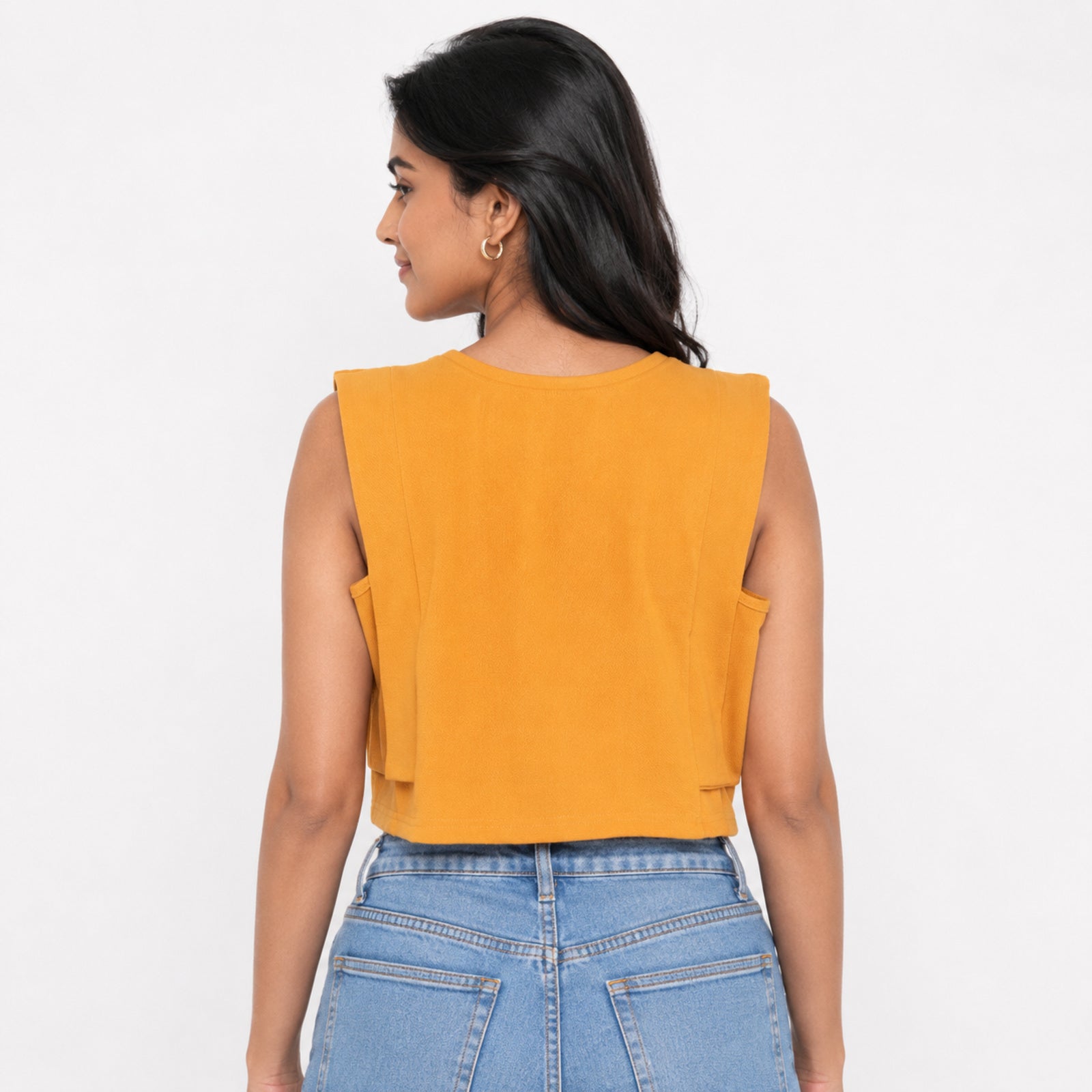 Women's Ochre Sunset Yellow Muscle Tee with Architectural Padded Shoulders-4
