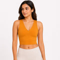 Women's Chic V-Neck Mustard Yellow Fitted Crop Top-1