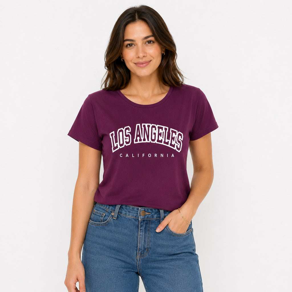 Women's Maroon Los Angeles Graphic T-Shirt-1