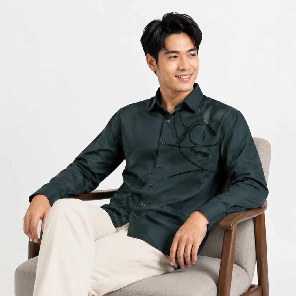 Men's Dark Green Premium Printed Formal Shirt-2