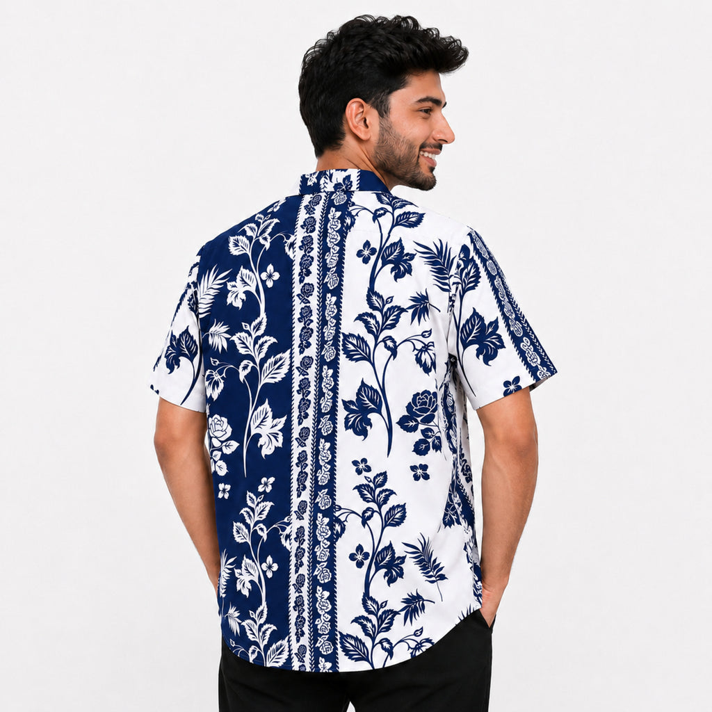 Men's Vintage Floral Panel Print Casual Shirt-2