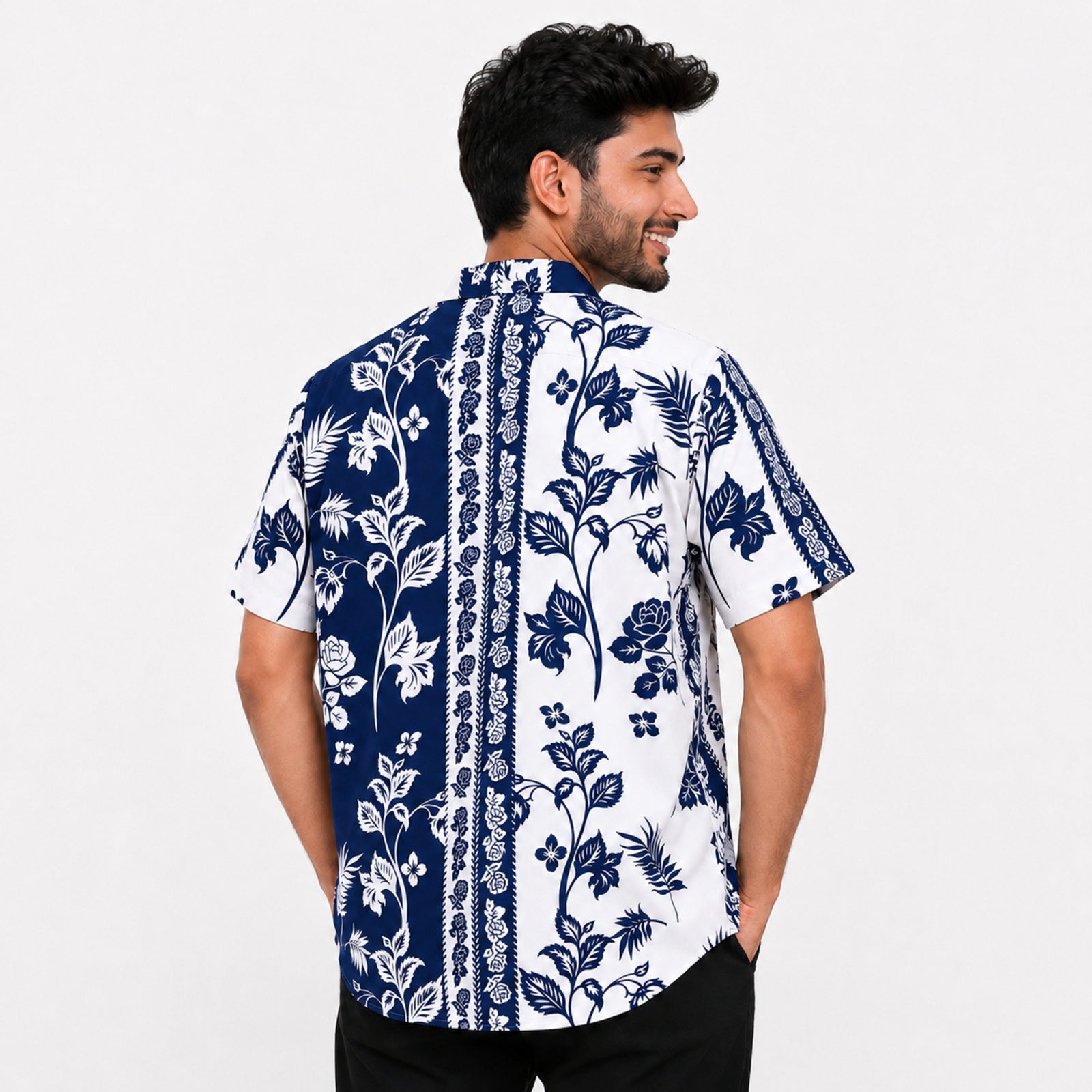Men's Vintage Floral Panel Print Casual Shirt-2