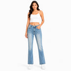Women's Light Blue High-Rise Flared Denim Jeans with Washed Finish-3