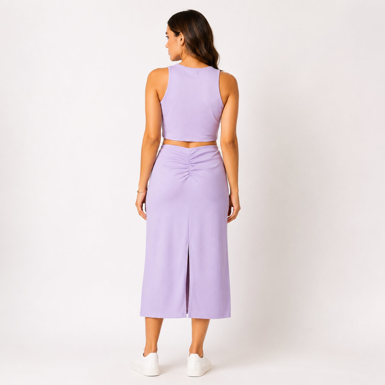 Women's Violet Sleeveless Crop Top and Maxi Skirt Co-Ord Set-4