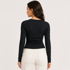 Women's Midnight Black Long Sleeve Fitted Top-4