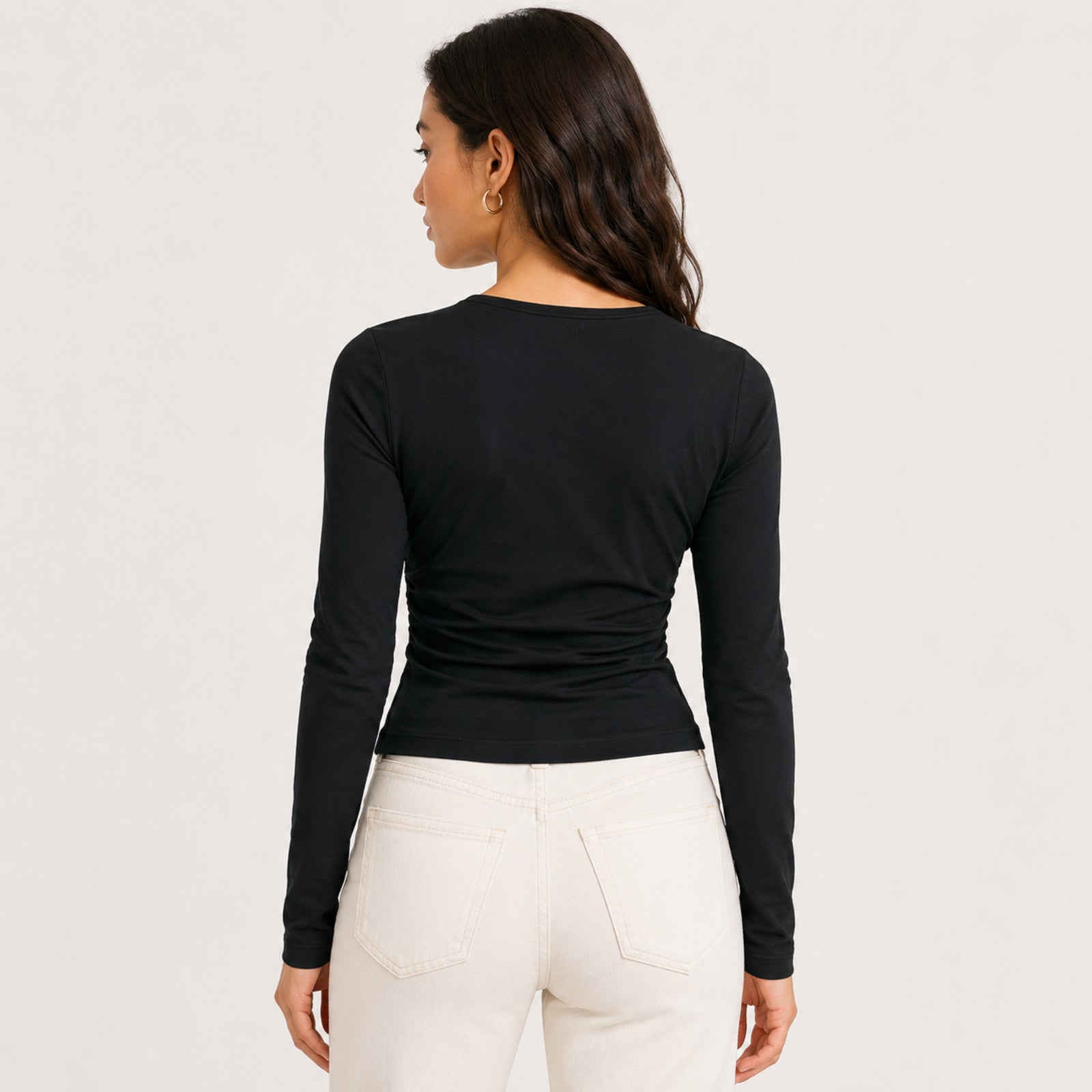 Women's Midnight Black Long Sleeve Fitted Top-4