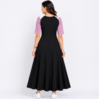 Women's Pink Color Block V-Neck Half Sleeve Maxi Dress-2