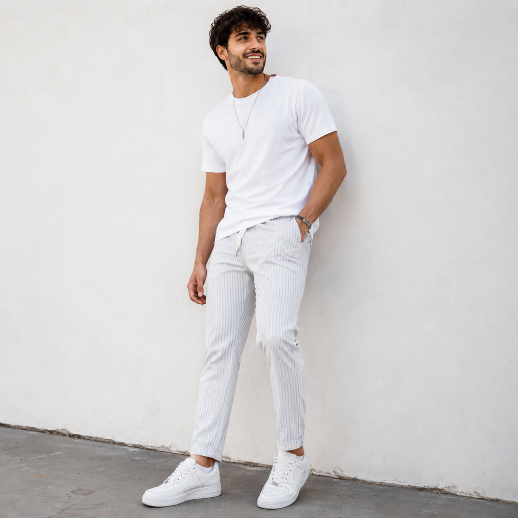Men's Classic White Relaxed Fit Lounge Trousers-2