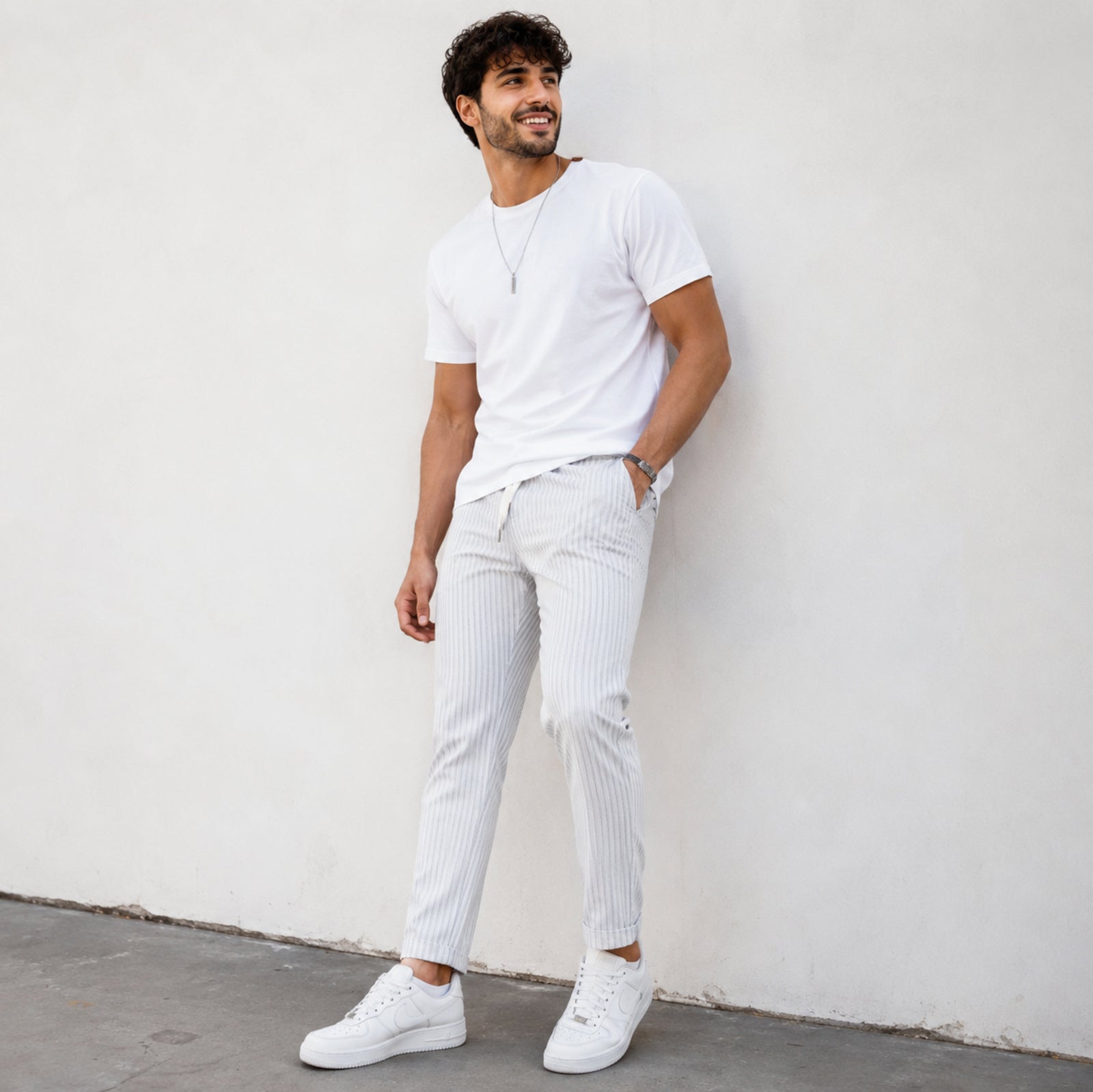 Men's Classic White Relaxed Fit Lounge Trousers-2