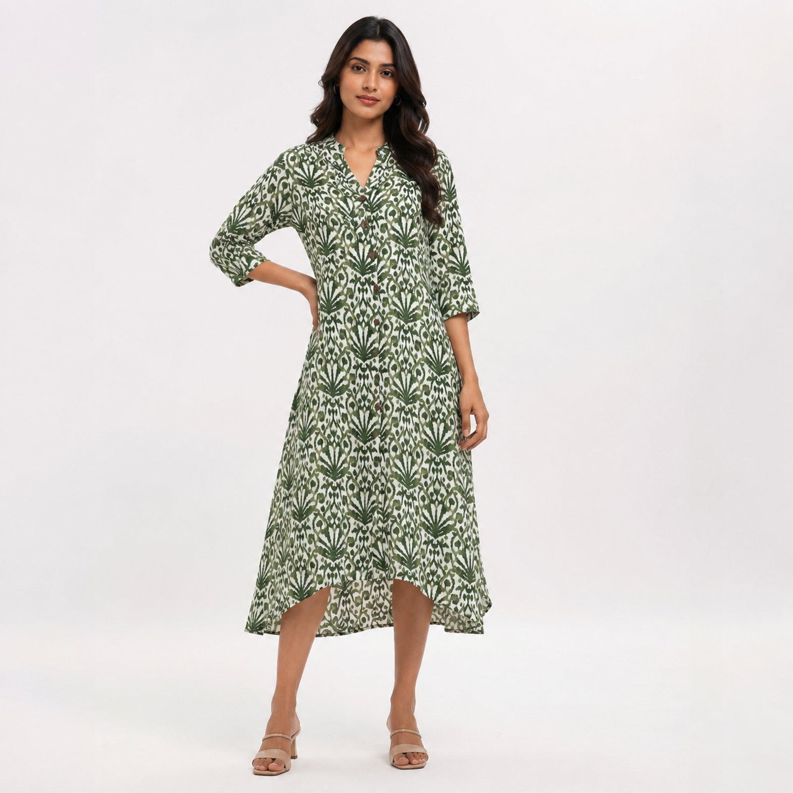 Women's Olive Green Ikat Printed Kurta-3
