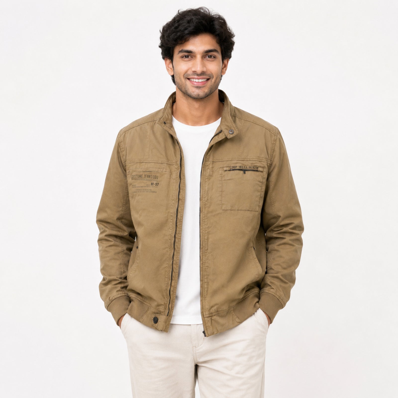 Men's Khaki Utility Style Casual Jacket-4