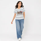Women's Beige Striped Graphic Print Crew Neck T-Shirt-2
