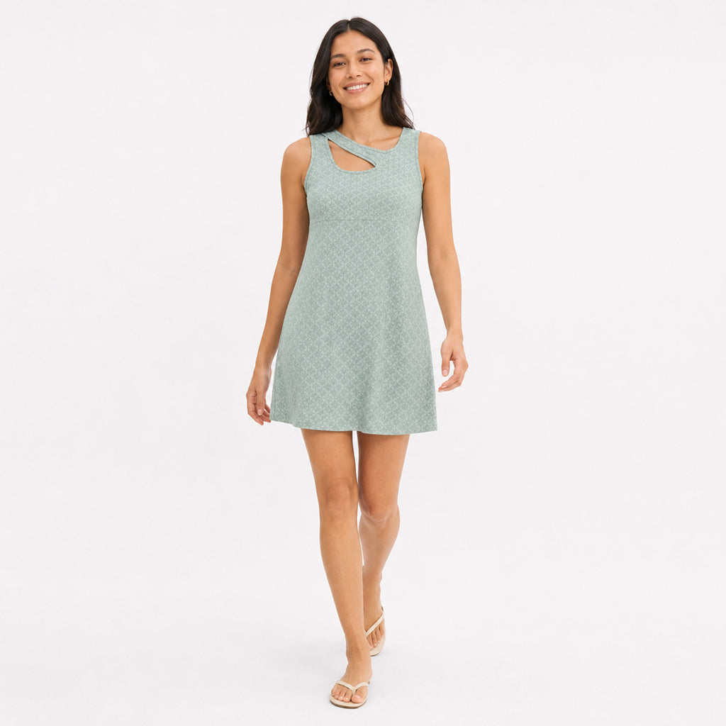 Women's Silver Sleeveless A-Line Mini Dress with Cut-Out Neckline-1