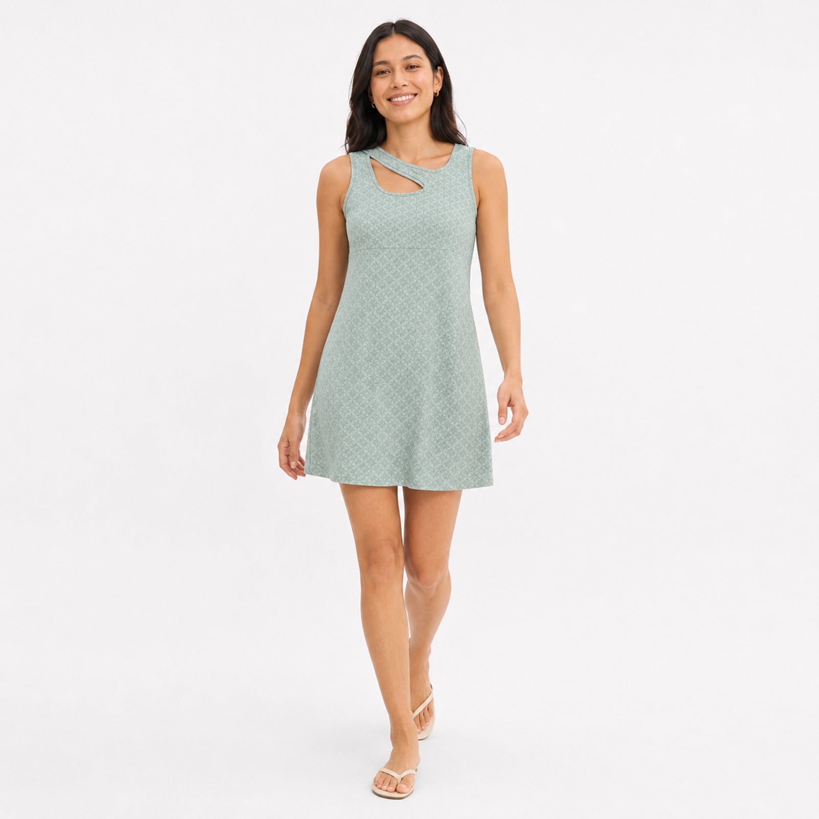 Women's Silver Sleeveless A-Line Mini Dress with Cut-Out Neckline-1