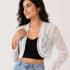 Women's Celestial Alabaster White Sheer Floral Lace Shrug Blazer-1