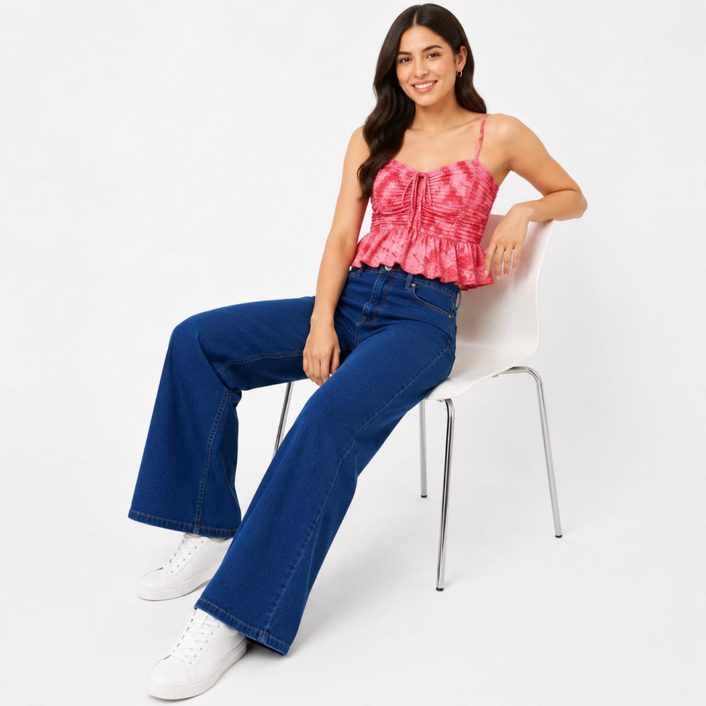 Women's Dark Blue Ultra Wide Leg Jeans | High-Rise Premium Denim-2