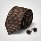 Men's Luxury Micro-Patterned Coffee Brown Silk Formal Necktie-4