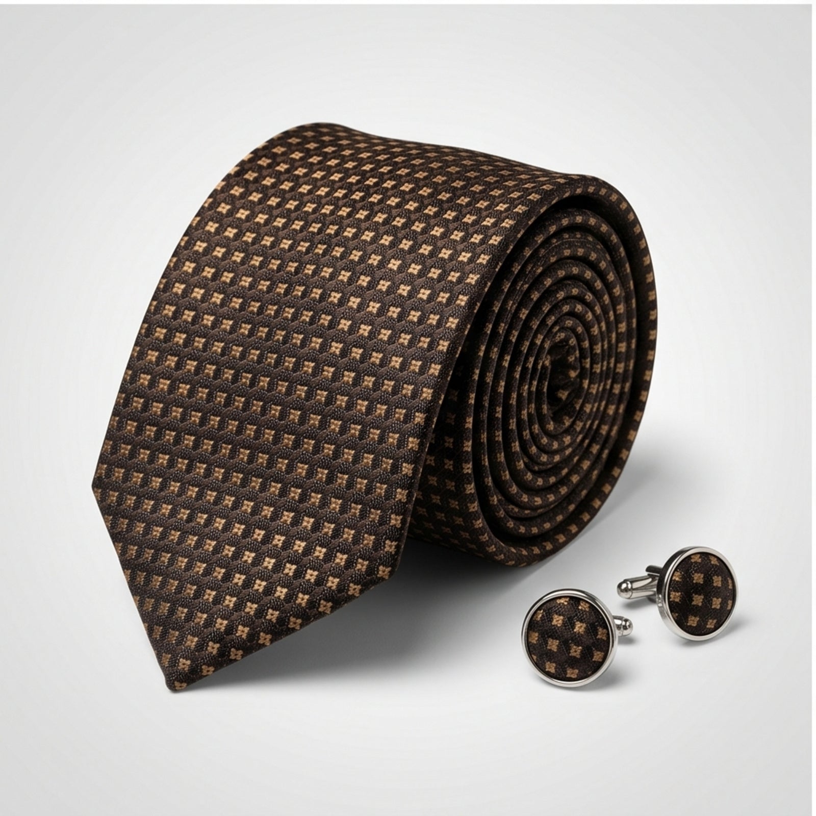 Men's Luxury Micro-Patterned Coffee Brown Silk Formal Necktie-4