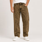 Men's Faded Yellow Vintage Wash Straight Fit Denim Jeans-4