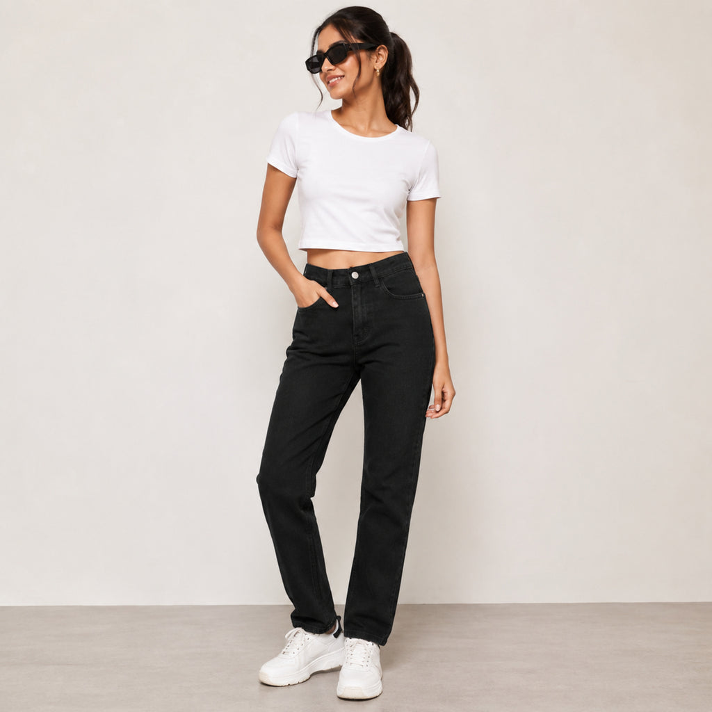 Women's Black Relaxed Fit Denim Jeans-3