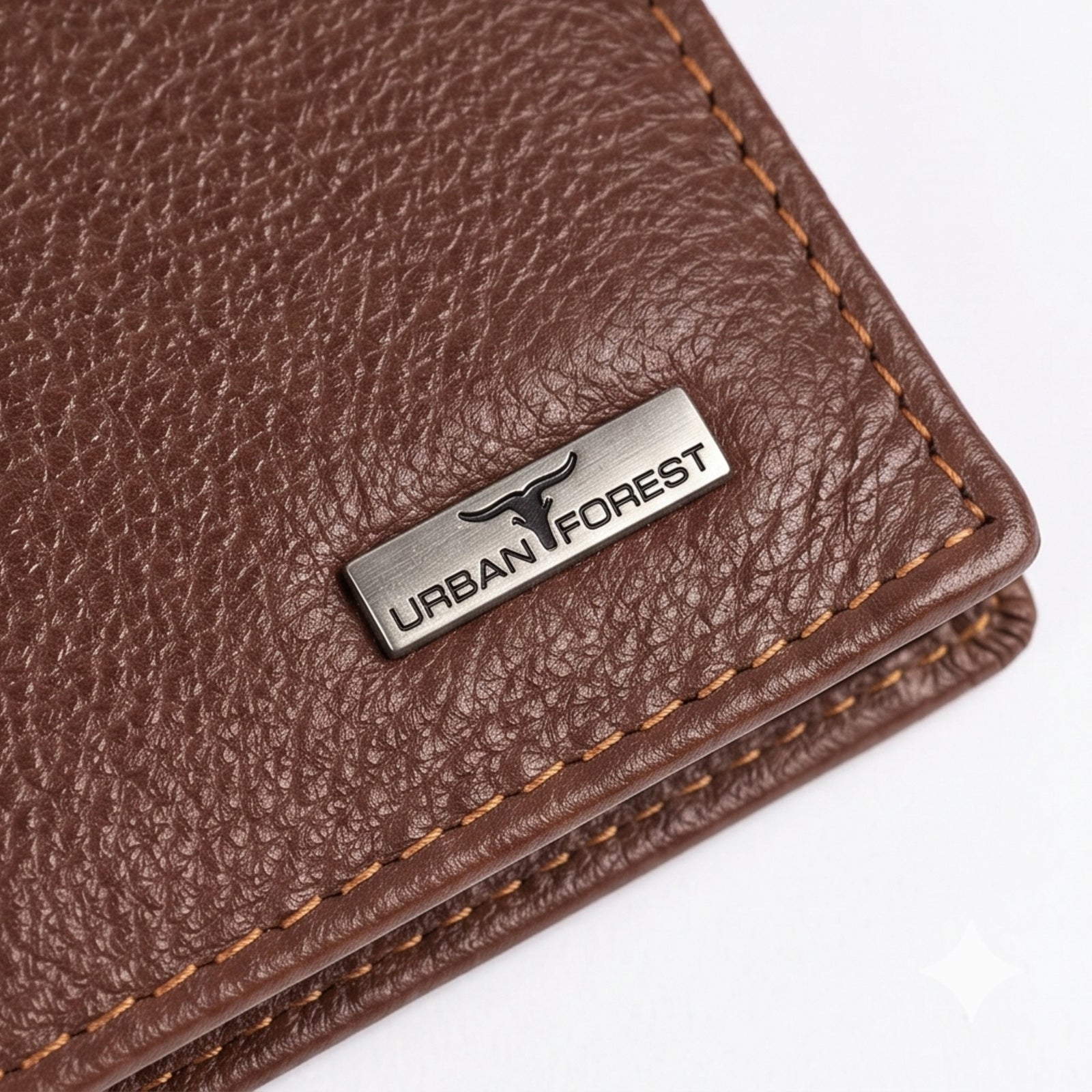 Unisex Luxury Grained Brown Leather Bifold Wallet with Metallic Logo Accent-3