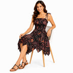 Women's Black Floral Print Smocked Fit & Flare Mini Dress-4