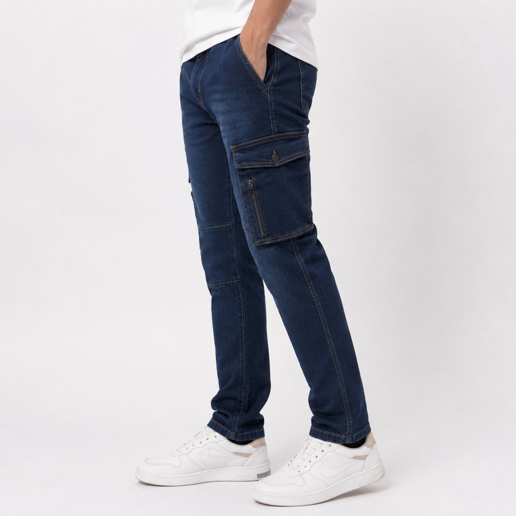 Men's Dark Blue Cargo Denim Jeans-2