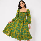 Women's Paisley Print Smocked Midi Dress-1