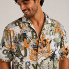Men's Green Abstract Printed Half Sleeve Casual Shirt-3